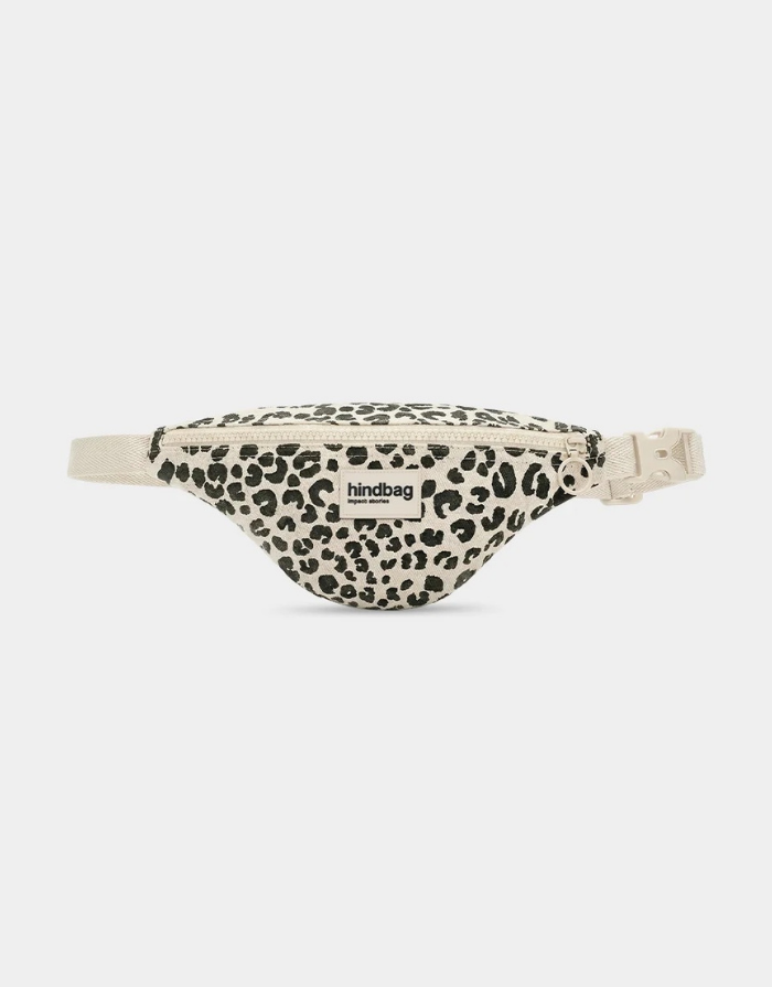 Hindbag Kinder Bauchtasche Augustin Leo Écru aus GOTS-zertifizierter Bio-Baumwolle mit Leopardenmuster und verstellbarem Gurt