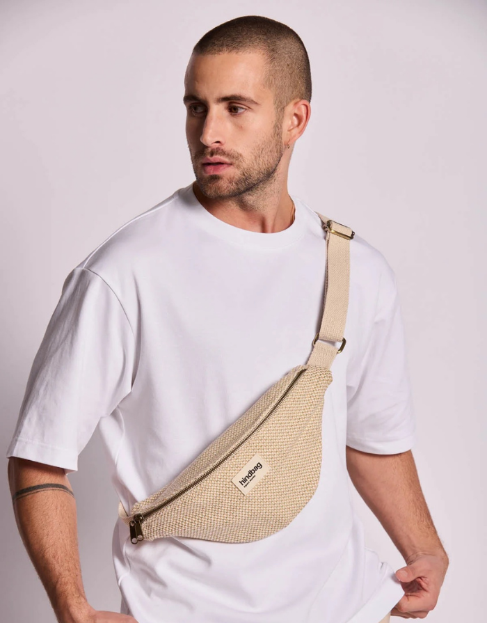 Hindbag Fanny Pack Olivia in Naturweiß Geflecht aus GOTS-zertifizierter Bio-Baumwolle mit verstellbarem Schultergurt