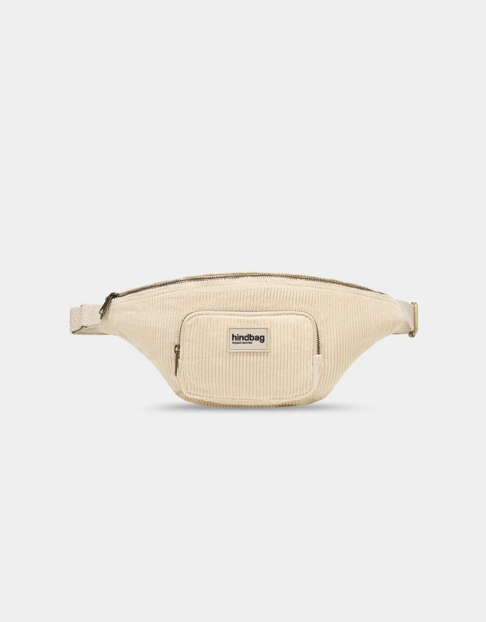 Hindbag Fanny Pack Sofia XL in Kord Biege aus GOTS-zertifizierter Bio-Baumwolle mit zwei Reißverschluss-Außentaschen und verstellbarem Schultergurt