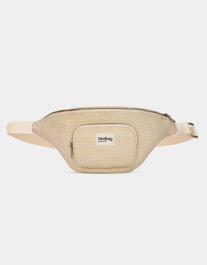 Hindbag Fanny Pack Sofia XL in Naturweiß Geflecht aus GOTS-zertifizierter Bio-Baumwolle mit zwei Reißverschluss-Außentaschen und verstellbarem Schultergurt