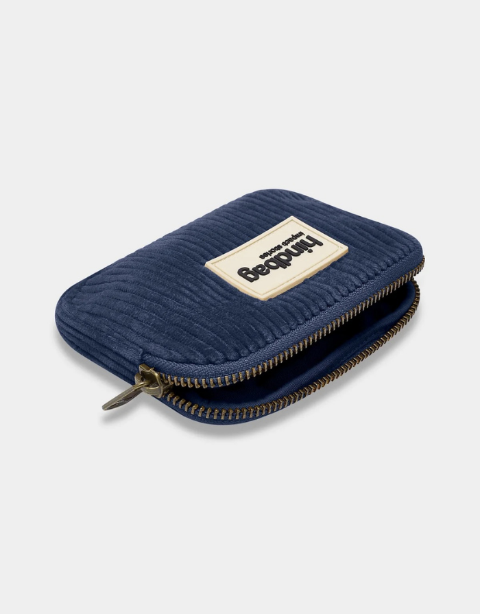 Hindbag Geldbeutel Lili Cord in Marineblau aus GOTS-zertifizierter Bio-Baumwolle mit Reißverschluss. Details view