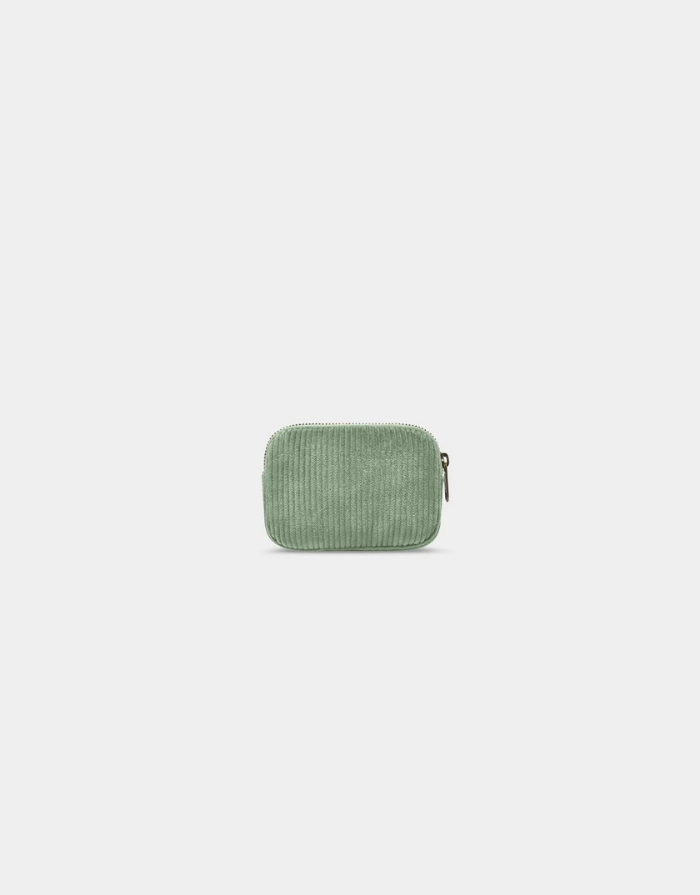 Hindbag Geldbeutel Lili Cord in Tannengrün aus GOTS-zertifizierter Bio-Baumwolle mit Reißverschluss. Rückseite