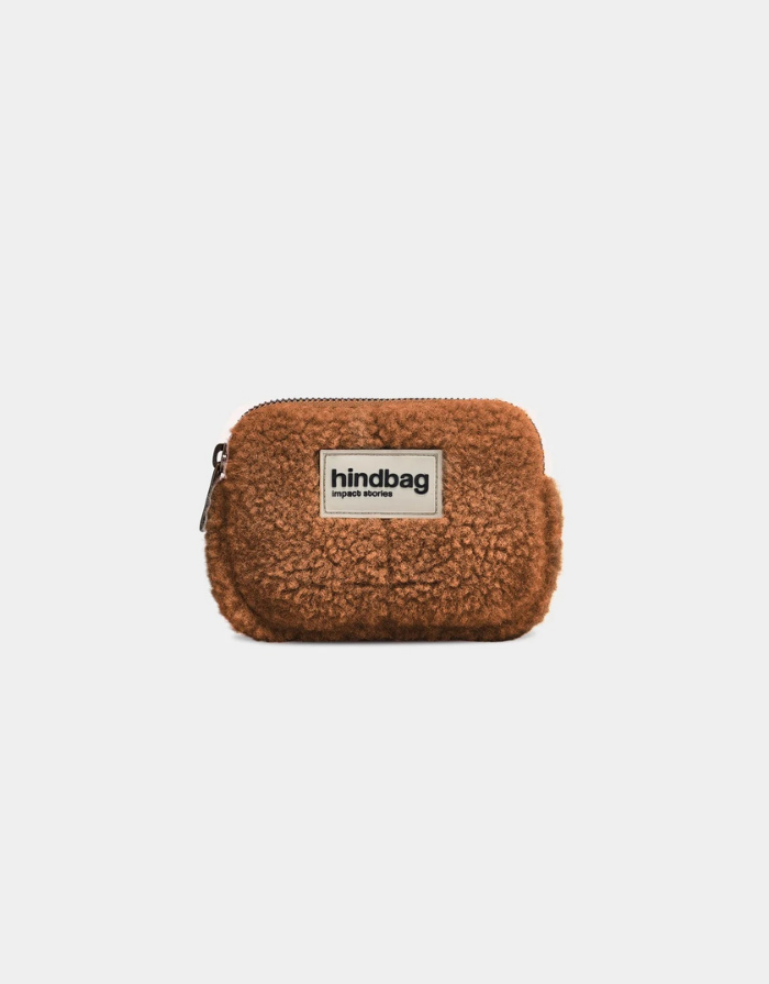 Hindbag Geldbeutel Lili in Braun aus GRS-zertifiziertem Teddy-Material mit Reißverschluss