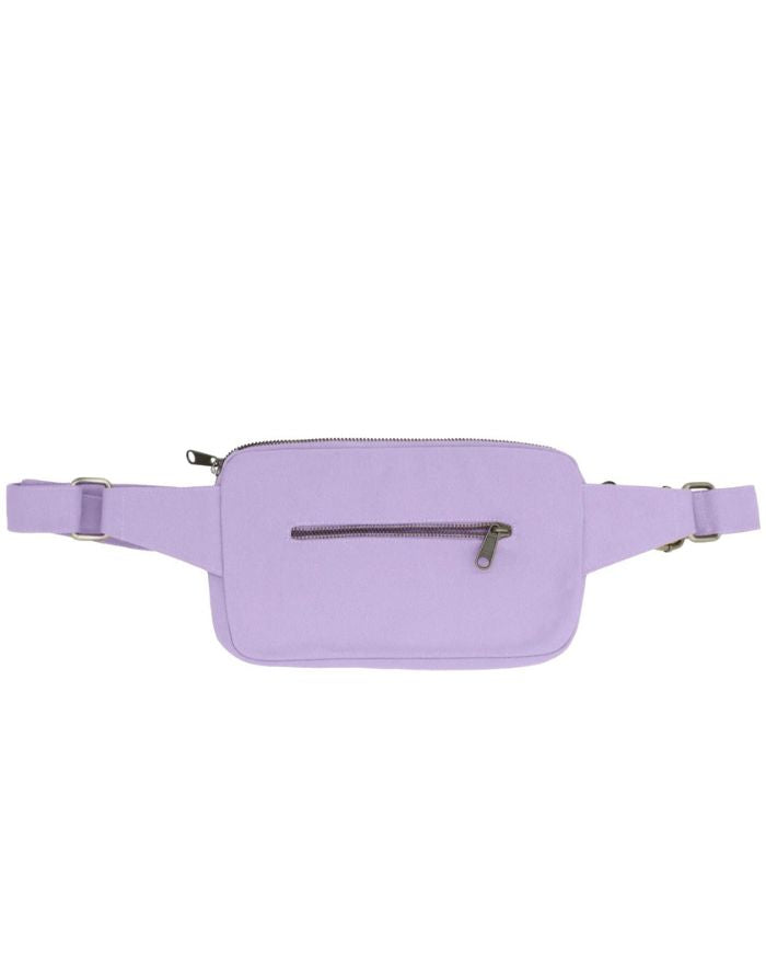  Hindbag Fanny Pack Harry in Flieder mit rechteckiger Form und zwei Reißverschlusstaschen.