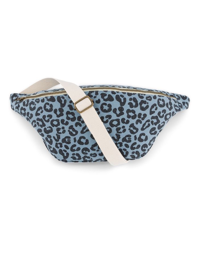 Blaue Bauchtasche Graou Blue Sky von Rose in April mit Leo-Muster und wasserabweisendem Innenfutter als Freisteller von vorne
