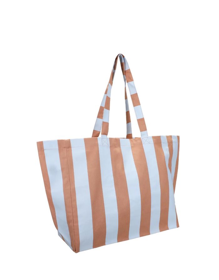 Große Strandtasche von Kado Design mit Streifen in Hellblau und Taupe