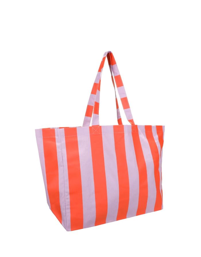 Große Strandtasche von Kado Design mit Streifen in Orange und Lila