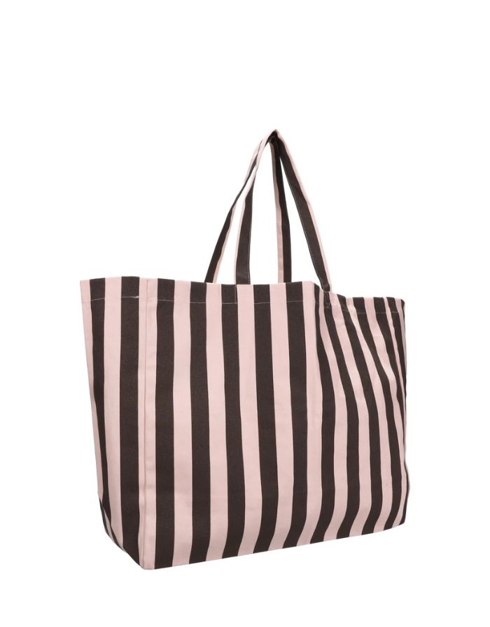 Beachbag mit Streifen I Puderrosa & Schokolade