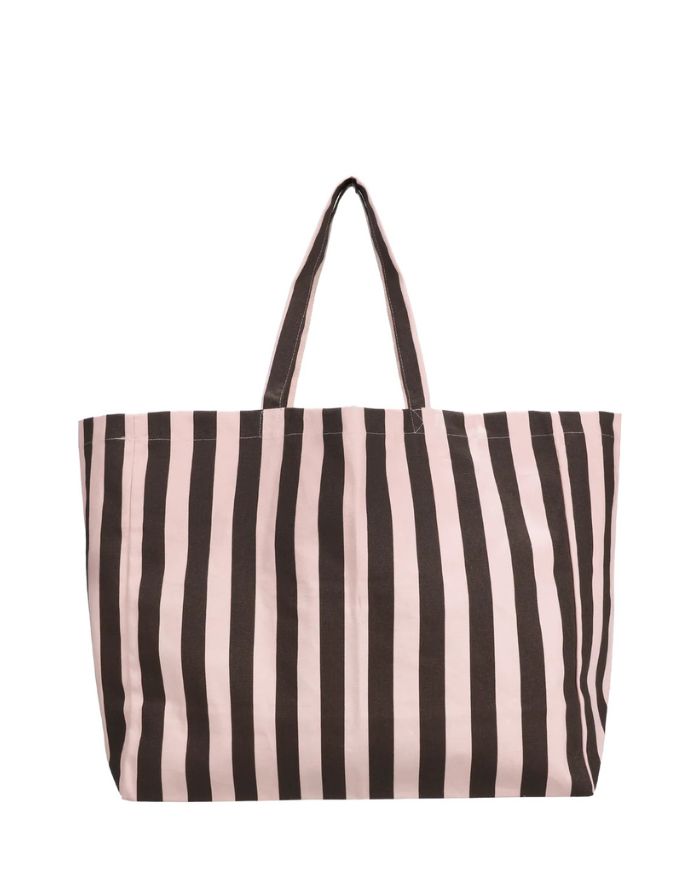 Beachbag mit Streifen I Puderrosa & Schokolade