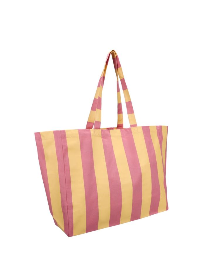 Große Strandtasche von Kado Design mit Streifen in Rosa und Gelb