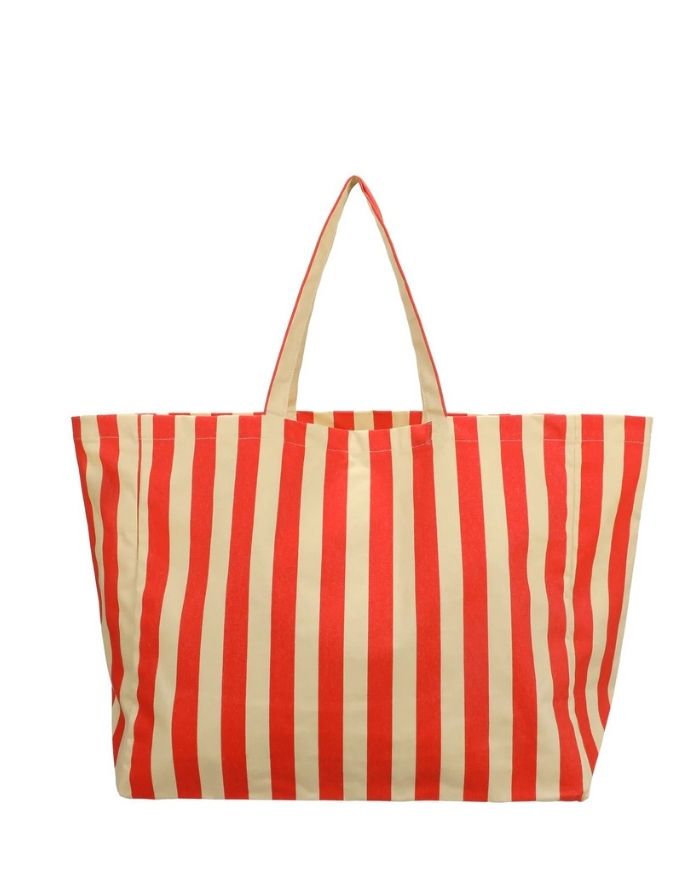 Große Strandtasche von Kado Design mit Streifen in Beige und Rot