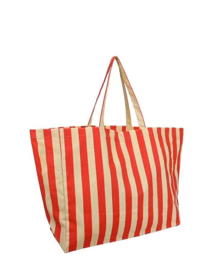 Große Strandtasche von Kado Design mit Streifen in Beige und Rot