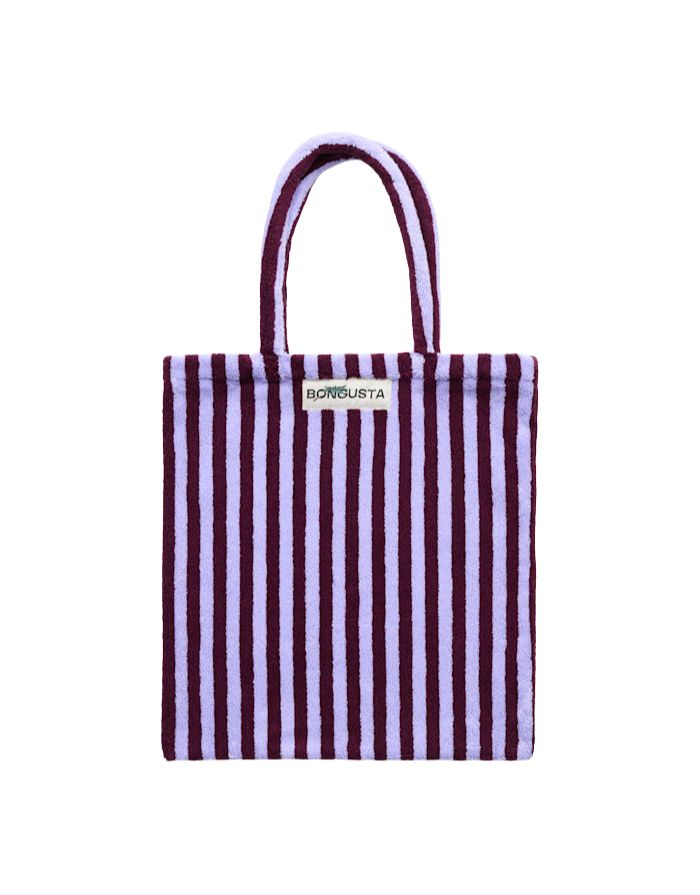 Bongusta Naram Frottee Beutel Wine Lavender Blue aus Bio-Baumwolle mit Streifen und großem Hauptfach.