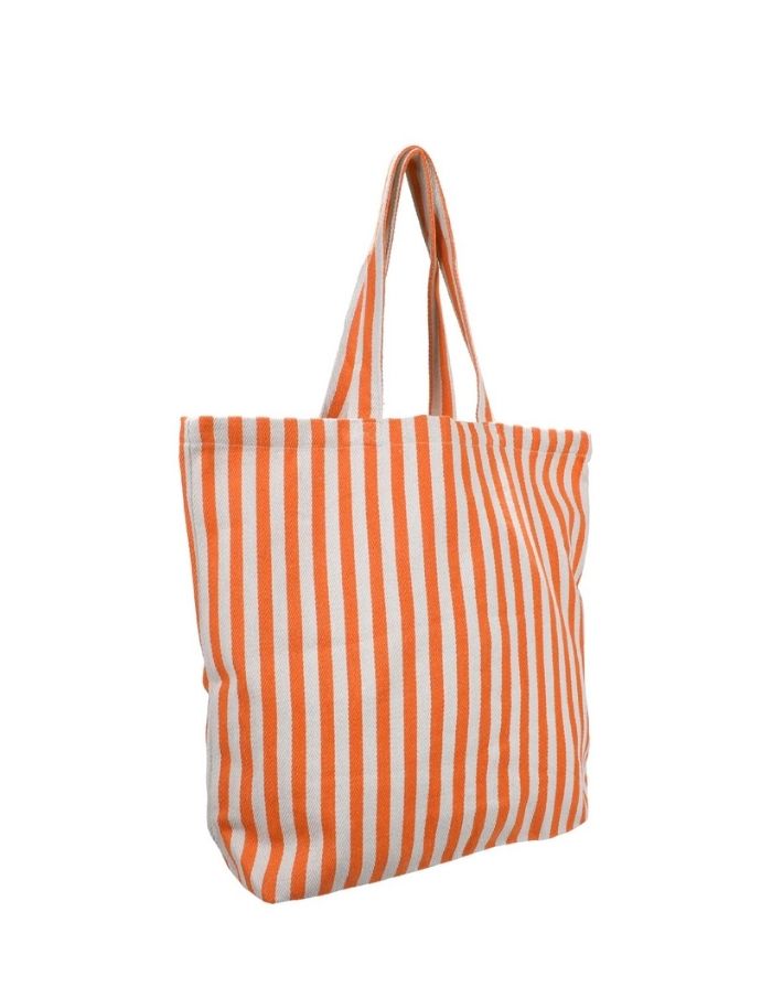 Einkaufstasche von Kado Design mit Streifen in Natur und Orange als Freisteller von der Seite