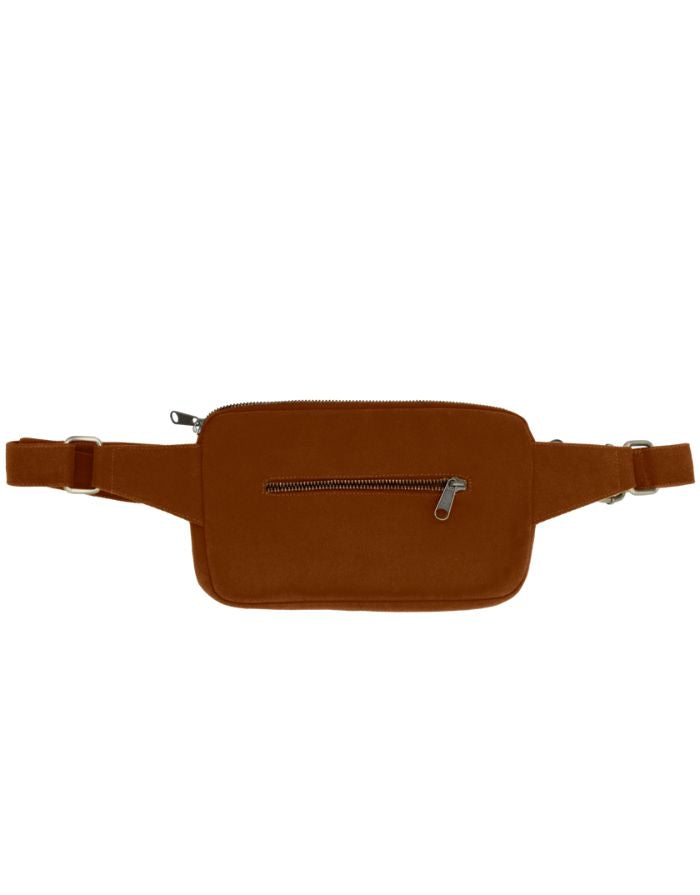 Fanny Pack Harry von Hindbag in der Farbe Chocolat– rechteckige Bauchtasche aus GOTS-zertifizierter Bio-Baumwolle mit zwei Reißverschlusstaschen und verstellbarem Gurt