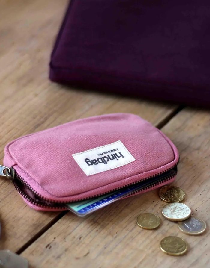 Geldbeutel Lili von Hindbag in Blush aus GOTS-zertifizierter, robuster Bio-Baumwolle, kleines Portemonnaie mit Reißverschluss für Karten, Ausweis oder Schmuck.