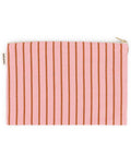 Flatlay der Lili Pouch Kosmetiktasche in Rosa Braun gestreift