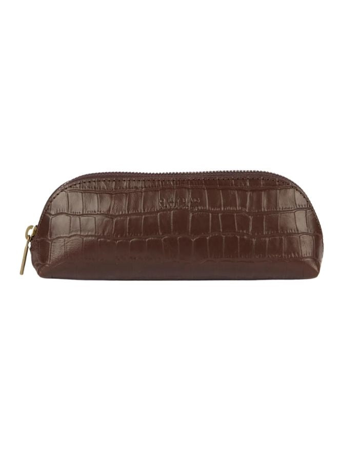 O MY BAG Pencil Case Croco Large Chocolate – großes Etui aus Croco-Leder mit Reißverschluss.