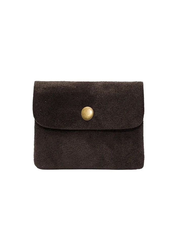 Portemonnaie aus dunkelbraunem Wildleder mit Druckknopf und Münzgeldfach mit Reissverschluss von Cherry Paris