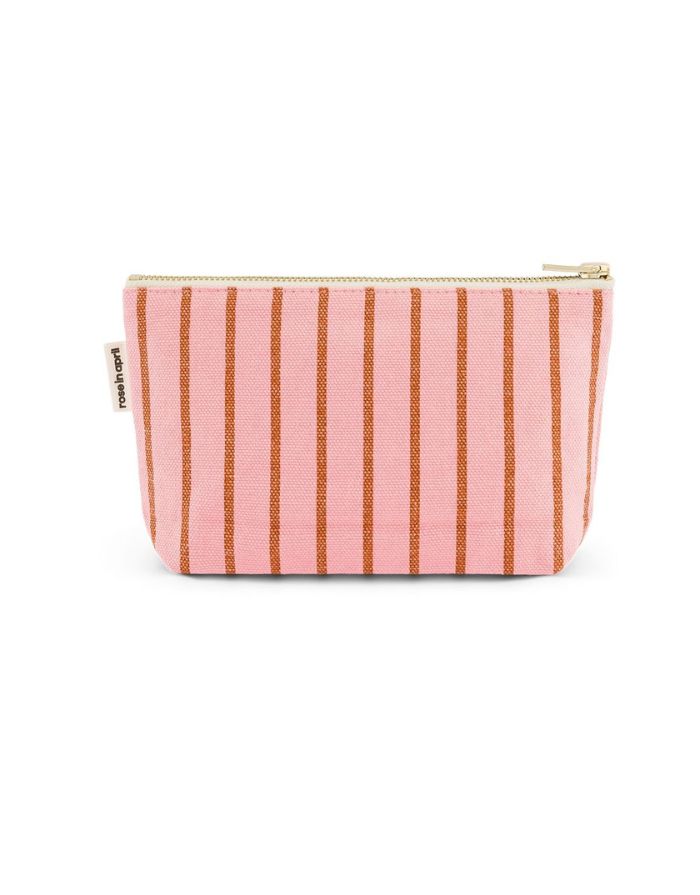 Kosmetiktasche Sofia von Rose in April als Freisteller in Rosa mit braunen Streifen