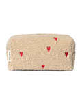 Kosemtiktasche aus Teddy Stoff in Beige mit roten Herzen von Studio Noos