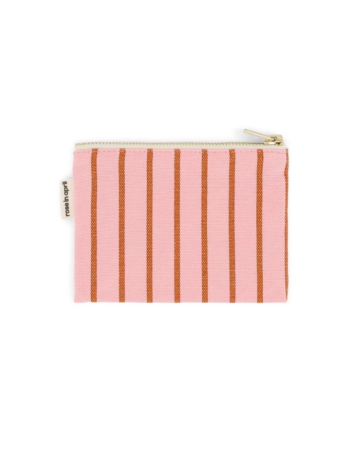 Kleine Tasche für Kosmetik oder Geld von Rose in April in Rosa mit braunen Streifen als Freisteller