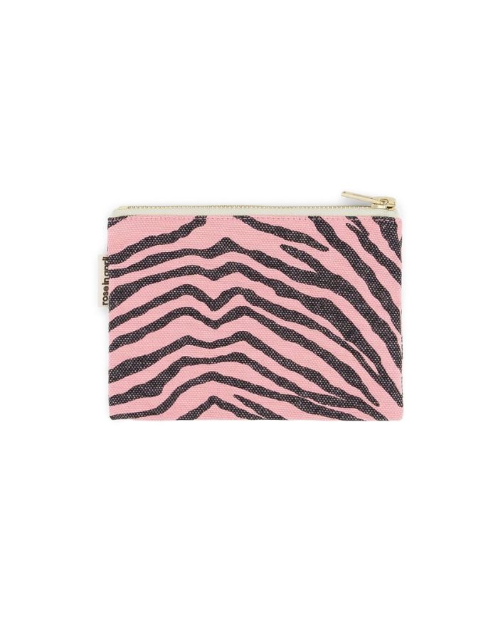 Kleine Tasche für Kosmetik oder Geld von Rose in April in Rosa mit schwarzem Zebra Muster als Freisteller