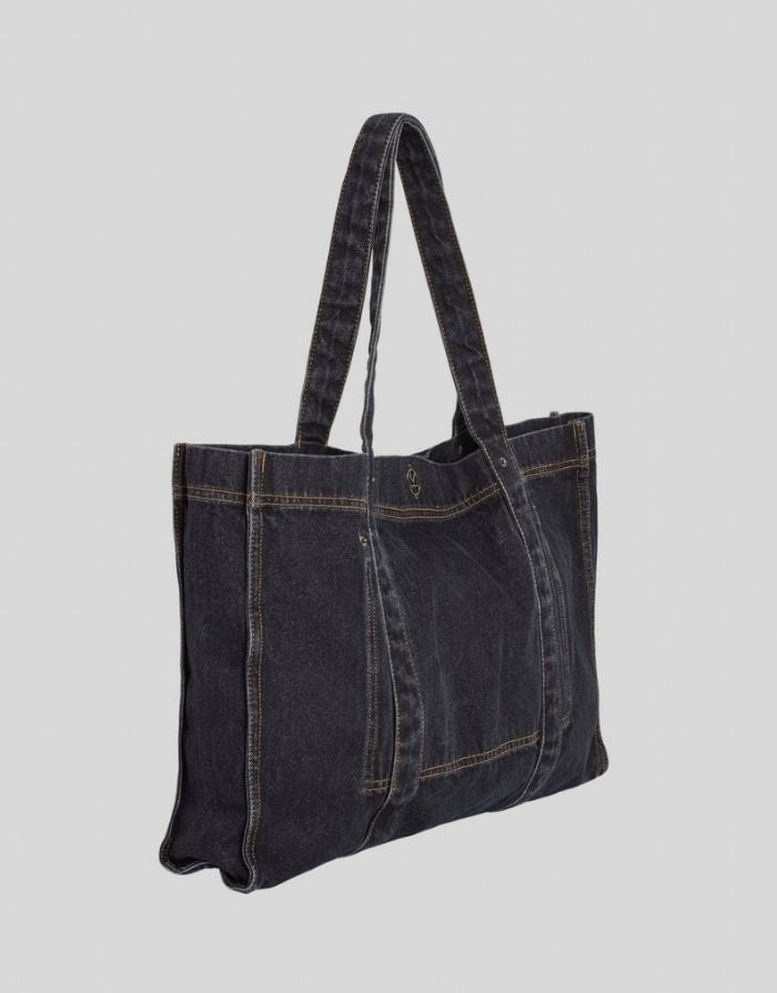 Großer Denim-Shopper Dylan von MSCH Copenhagen in Dark Blue Wash Denim mit breiten Tragegriffen und strukturierter Form.