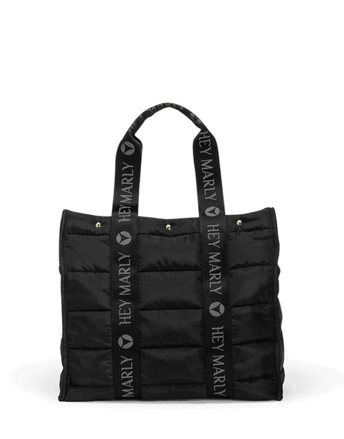 Große Hey Marly Best Buddy Tasche in Schwarz aus weichem, leichtem Material mit Signature-Henkeln und geräumigem Innenfach als Freisteller von vorne