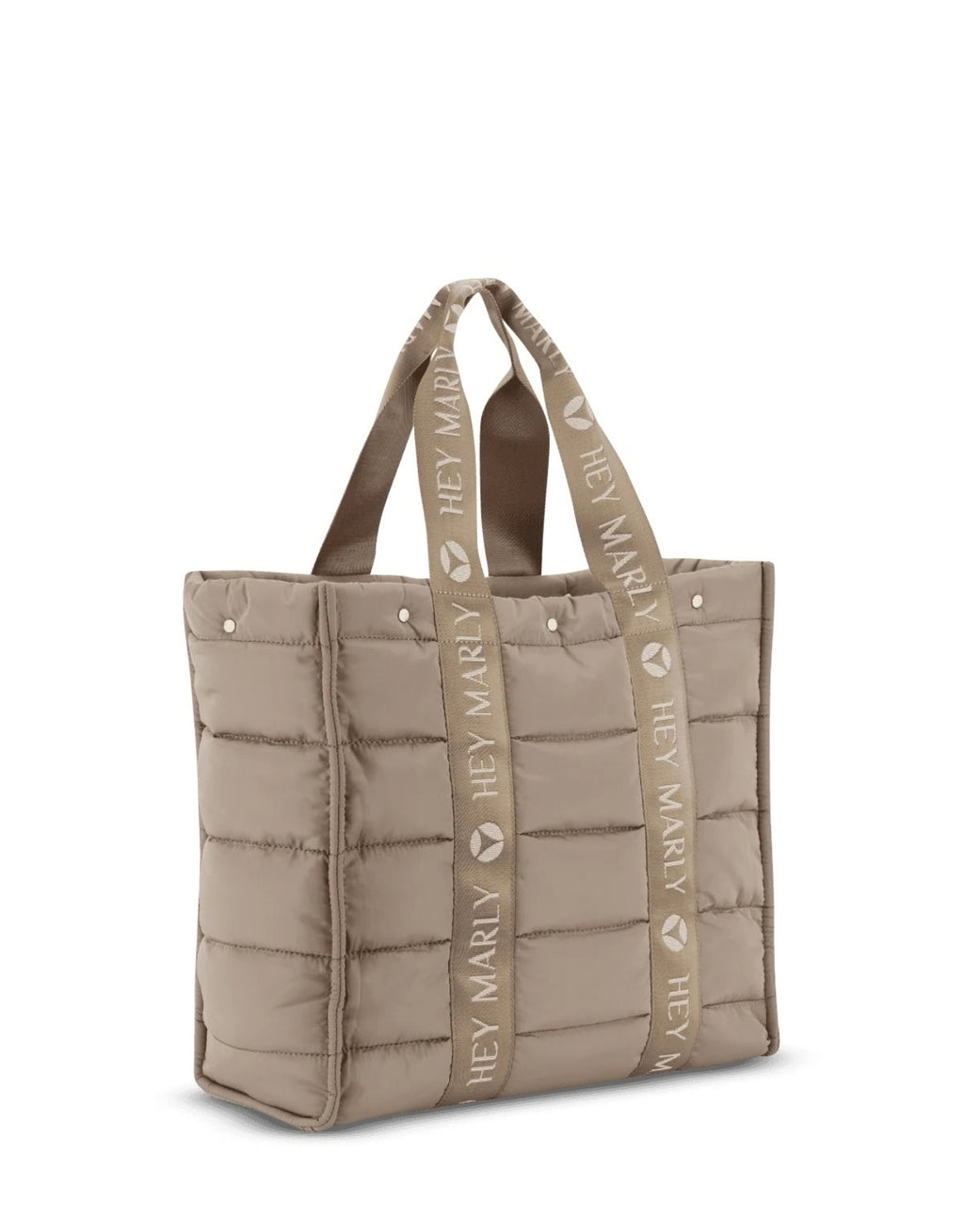 Große Hey Marly Best Buddy Tasche in Mocha aus weichem, leichtem Material mit Signature-Henkeln und geräumigem Innenfach als Freisteller von der Seite 