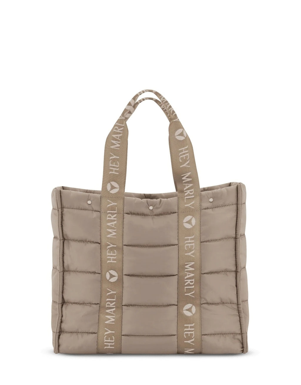 Große Hey Marly Best Buddy Tasche in Mocha aus weichem, leichtem Material mit Signature-Henkeln und geräumigem Innenfach als Freisteller von vorne