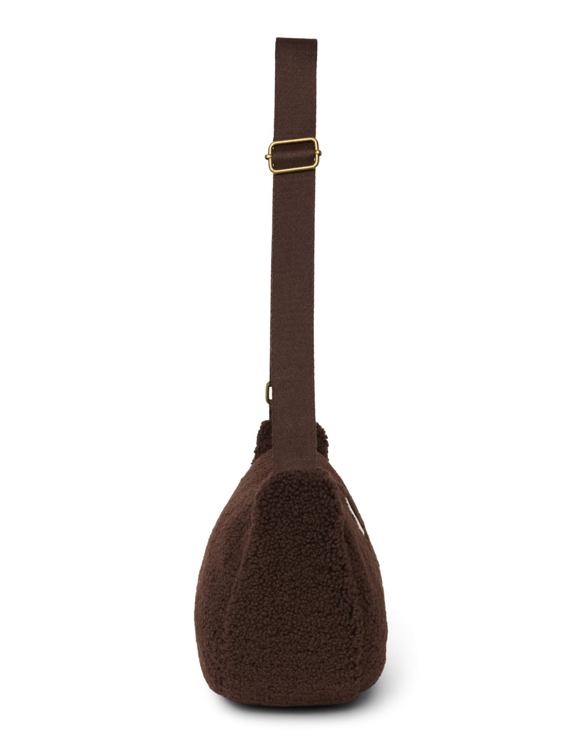Schokoladenbraunes Fanny Pack Chocolate Teddy von Studio Noos aus weichem Teddy-Material mit Reißverschluss und verstellbarem Riemen.