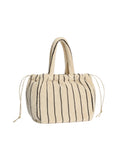  Frottee Handtasche von Bongusta in Creme und Ink aus 100 % Bio-Baumwolle mit Streifenmuster und verstellbarem Nylon-Kordelzug als Freisteller