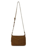 Les Visionnaires Jane Cozy Boho Cognac Umhängetasche aus Wildleder mit Fransen und Nieten, braune Boho Tasche mit Reißverschluss und Schultergurt