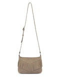 Les Visionnaires Jane Cozy Boho Umhängetasche Mushroom aus Wildleder mit Fransen und Nieten, braune Boho Tasche mit Reißverschluss und Schultergurt