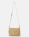 Les Visionnaires Jane Cozy Boho Soft Tan Umhängetasche aus Wildleder mit Fransen und Nieten, braune Boho Tasche mit Reißverschluss und Schultergurt