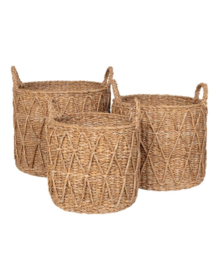 Korb Krabi S von House Nordic aus natürlichem Seegras in geflochtener Optik, Ø 28 × 25 cm als Set.