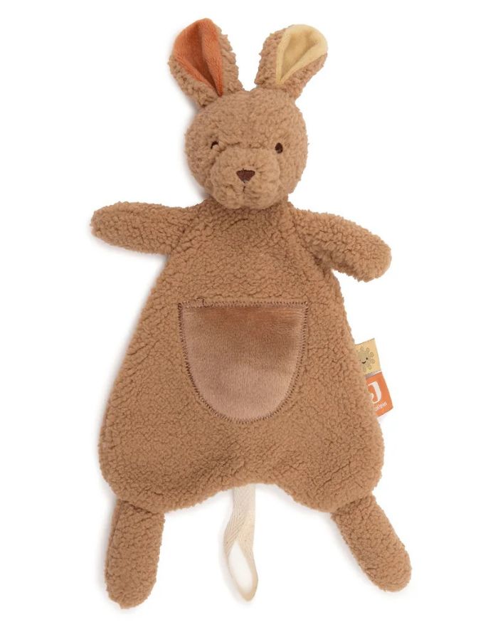 Jollein Schmusetuch Kangaroots in Form eines weichen Kängurus mit Schnullerschlaufe.