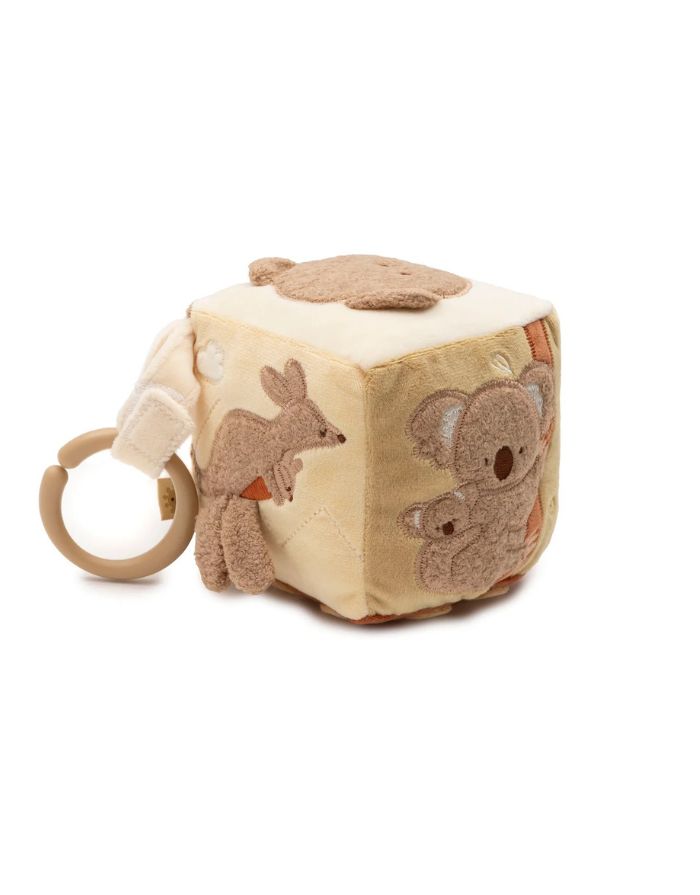 Jollein Aktivitäten Würfel Kangaroots mit Spiegel, Tiermotiven und verschiedenen Spielelementen für Babys.