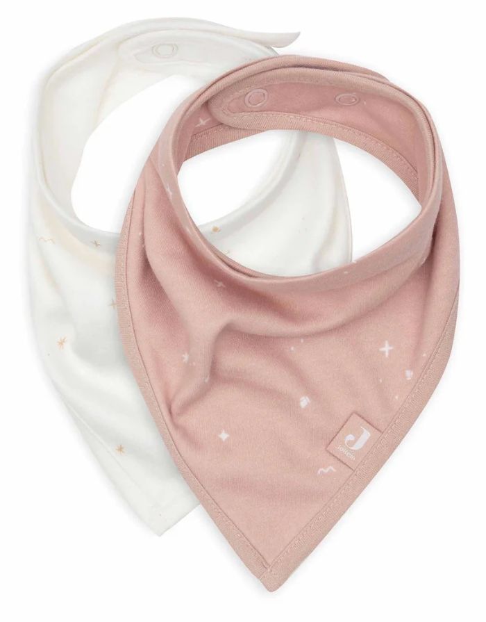 Jollein Bandana Lätzchen 2er Set Twinkling in Wild Rose mit Druckknöpfen und weicher Baumwolle.