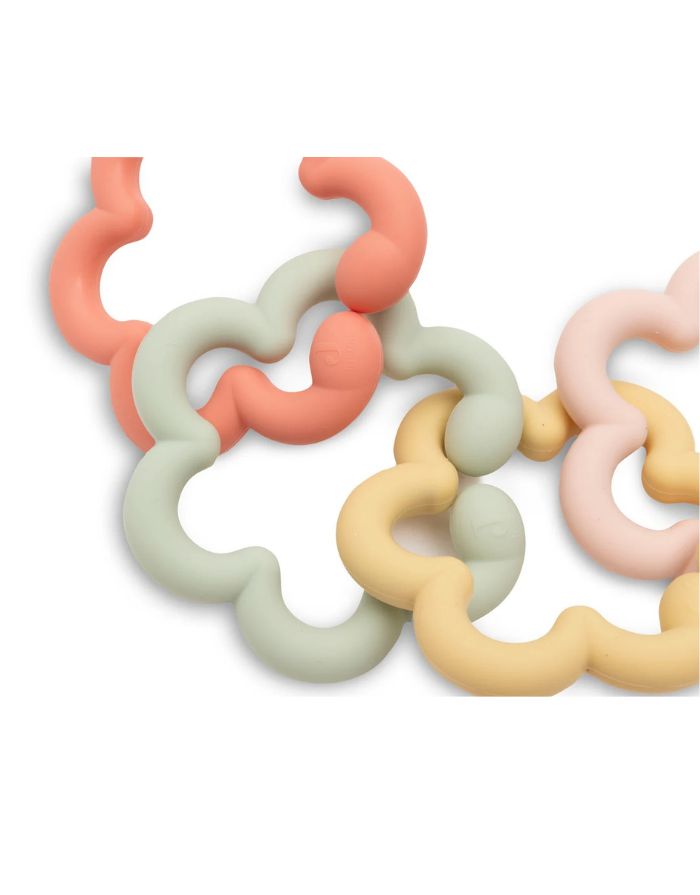 Jollein Silikon-Spielringe Flowers als Beißhilfe und Greifspielzeug für Babys.