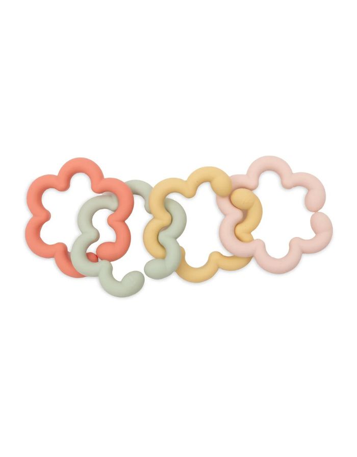 Jollein Silikon-Spielringe Flowers als Beißhilfe und Greifspielzeug für Babys.