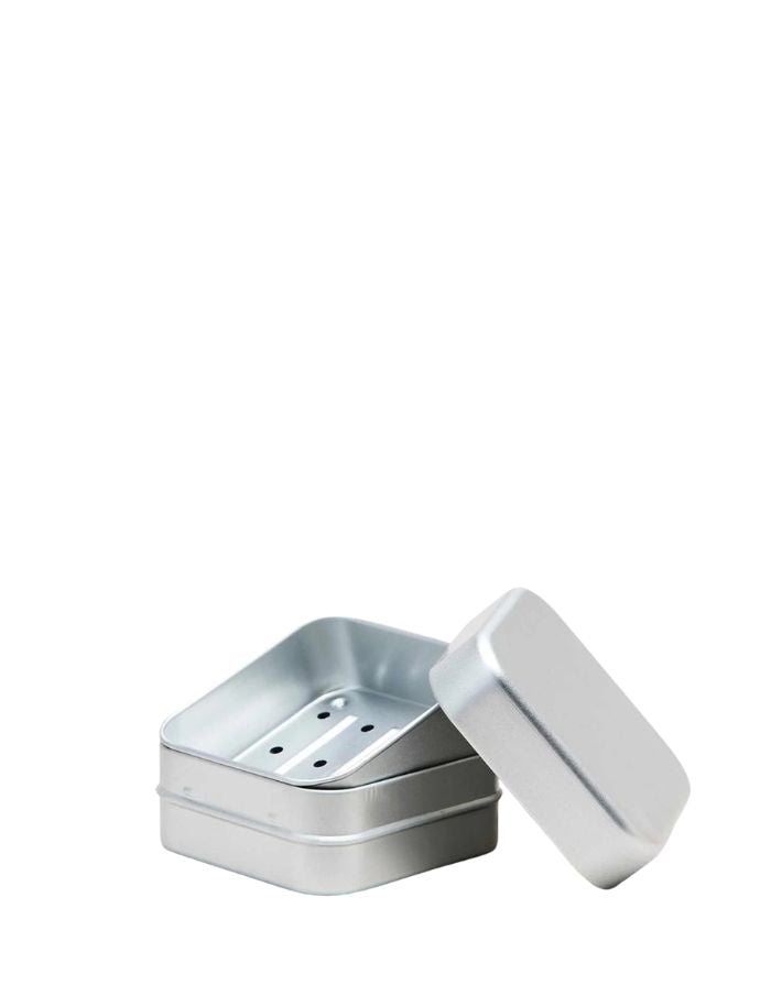  Nordal Reisebehälter aus Aluminium für feste Seifen und Shampoo-Bars mit herausnehmbarer Seifenablage.