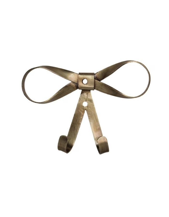 Strömshaga Wandhaken Schleife aus Eisen in antikem Messing mit zwei Haken, 13,5 x 9,5 cm.