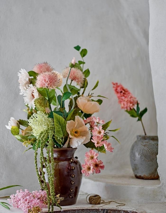  Bloomingville künstliche Hortensie Hydrangea Stiel in Rosé mit langen Stiel und zarten Blüten.