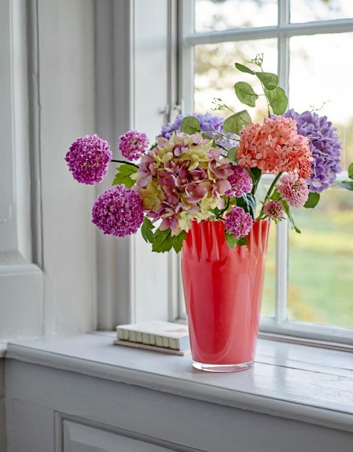  Bloomingville künstliche Hortensie Hydrangea Stiel in Rosé mit langen Stiel und zarten Blüten.