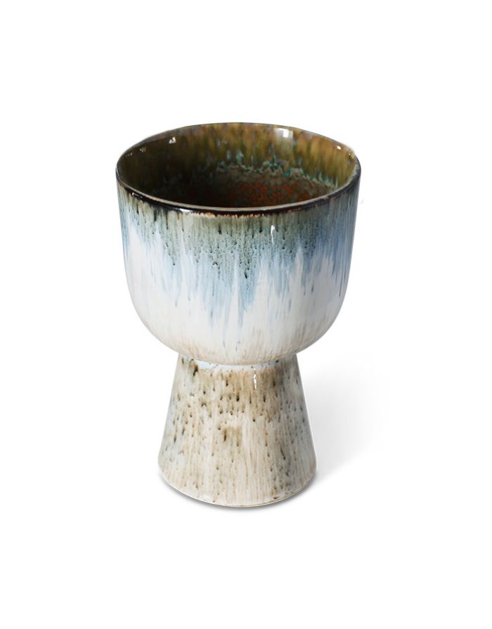 Mehrfarbiger Übertopf Retro Glacier von HKliving mit zarten Blautönen und reaktiver Glasur aus Steinzeug, 16,5×16,5×24 cm – einzigartiges Design für den Innenbereich.