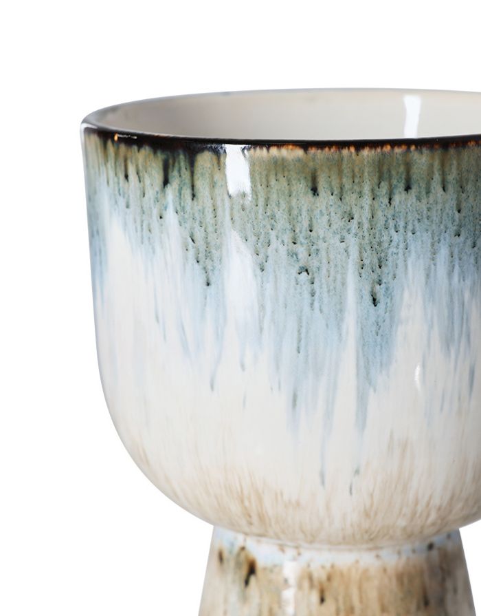 Mehrfarbiger Übertopf Retro Glacier von HKliving mit zarten Blautönen und reaktiver Glasur aus Steinzeug, 16,5×16,5×24 cm – einzigartiges Design für den Innenbereich.