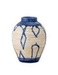 Bloomingville Vase Avon aus Steinzeug, handbemalt in Kobaltblau auf cremefarbenem Grund, 12 × 16 cm, mediterraner Look