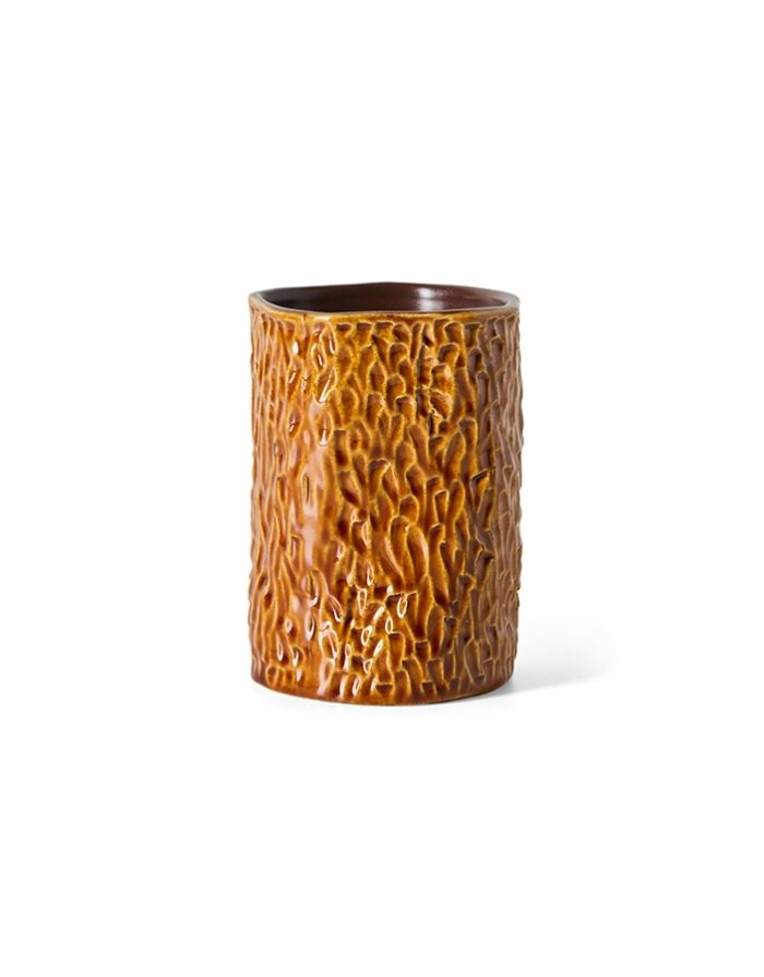  HKliving Vase Rugged aus Keramik mit strukturierter Reliefoberfläche und warmer karamellbrauner Glasur.